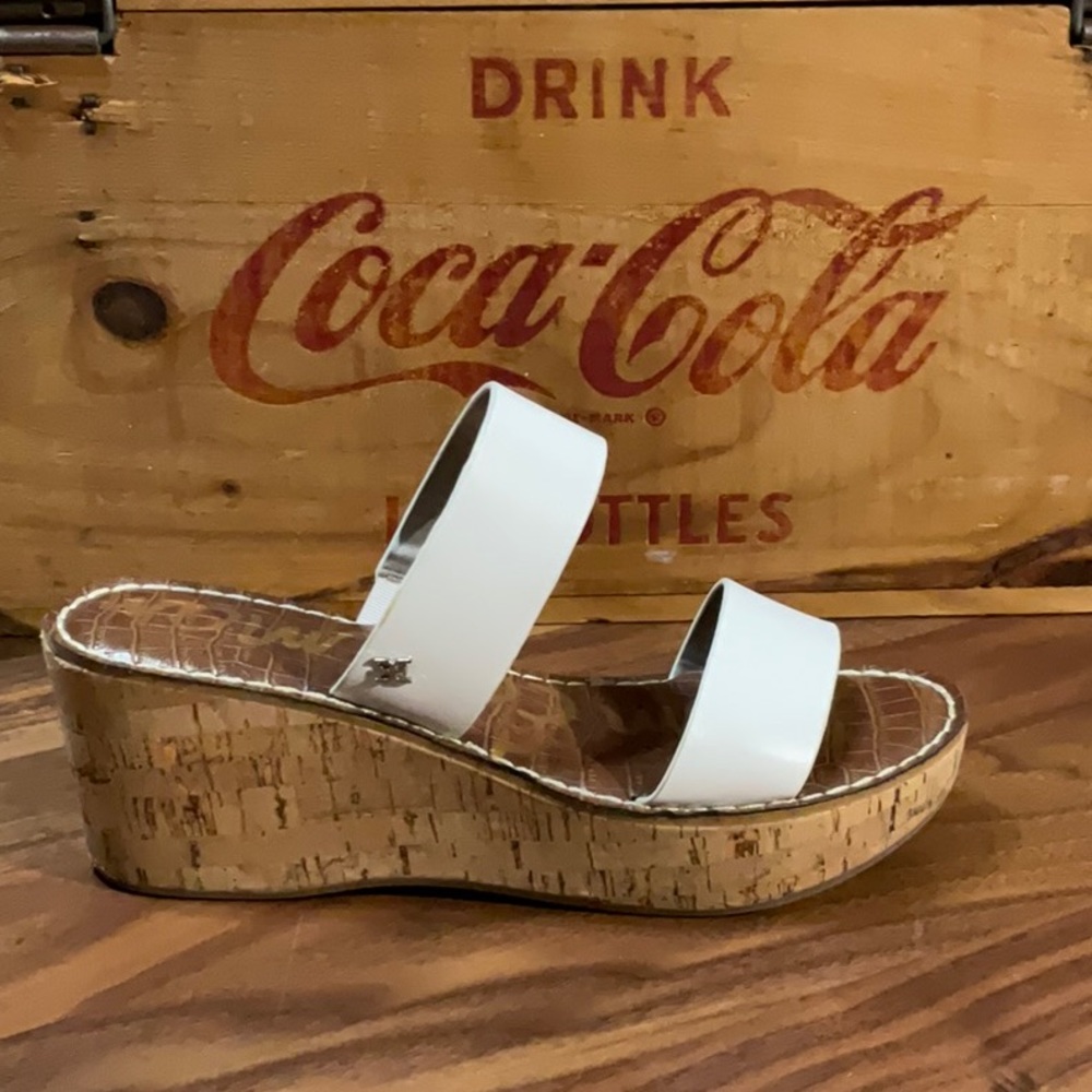 Sam Edelman White Leather & Cork Sandal Size 8.5